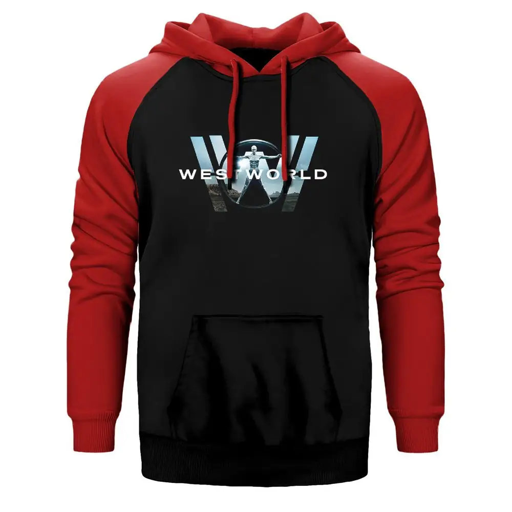 WestWorld Hoodie, Double Color Raglan Sleeve Red Sweatshirt
