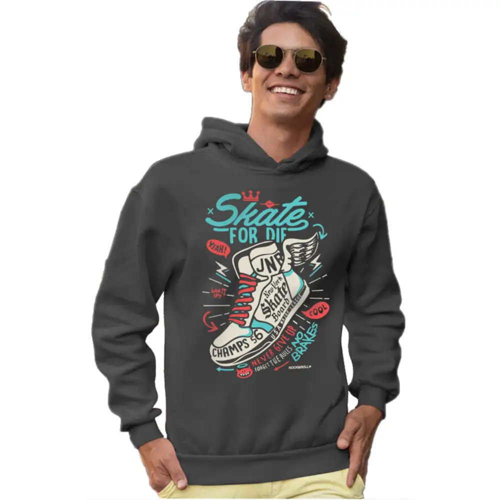 Winged Shoes Anthracite Hooded Thick Men's Sweatshirt