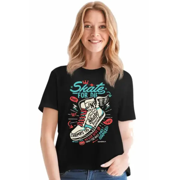 Winged Shoes Short Sleeve Women's Black T-shirt