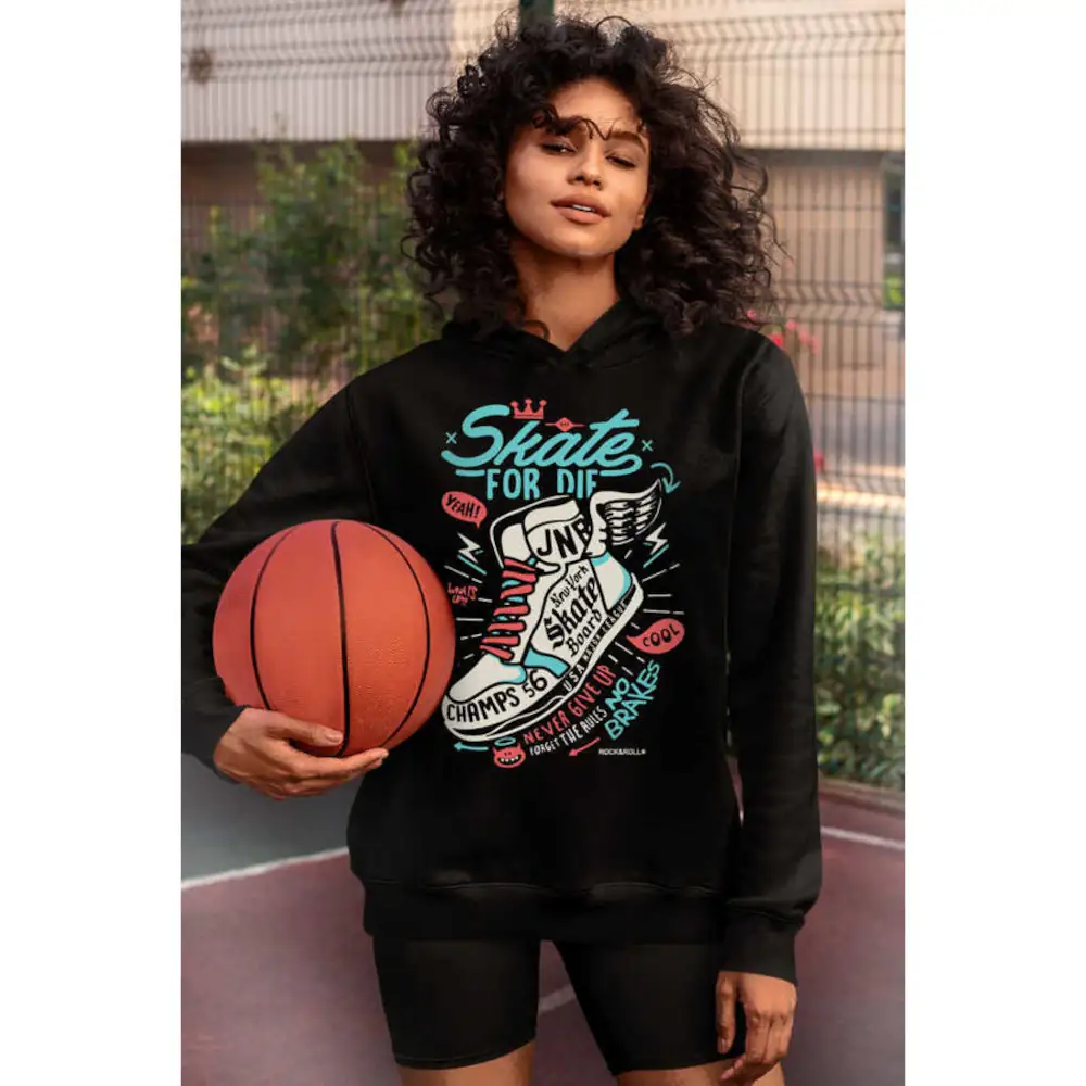 Winged Shoes Woman's Hodie Thick Black Sweatshirt